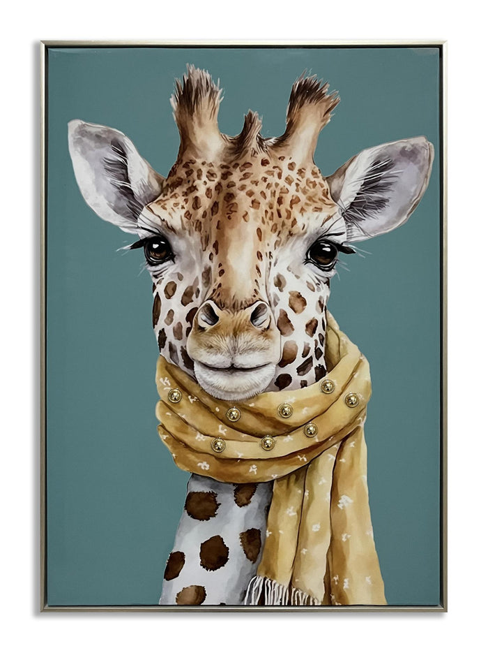 Playful Giraffe Portrait - 21" x 29" Framed Wall Art - Blue