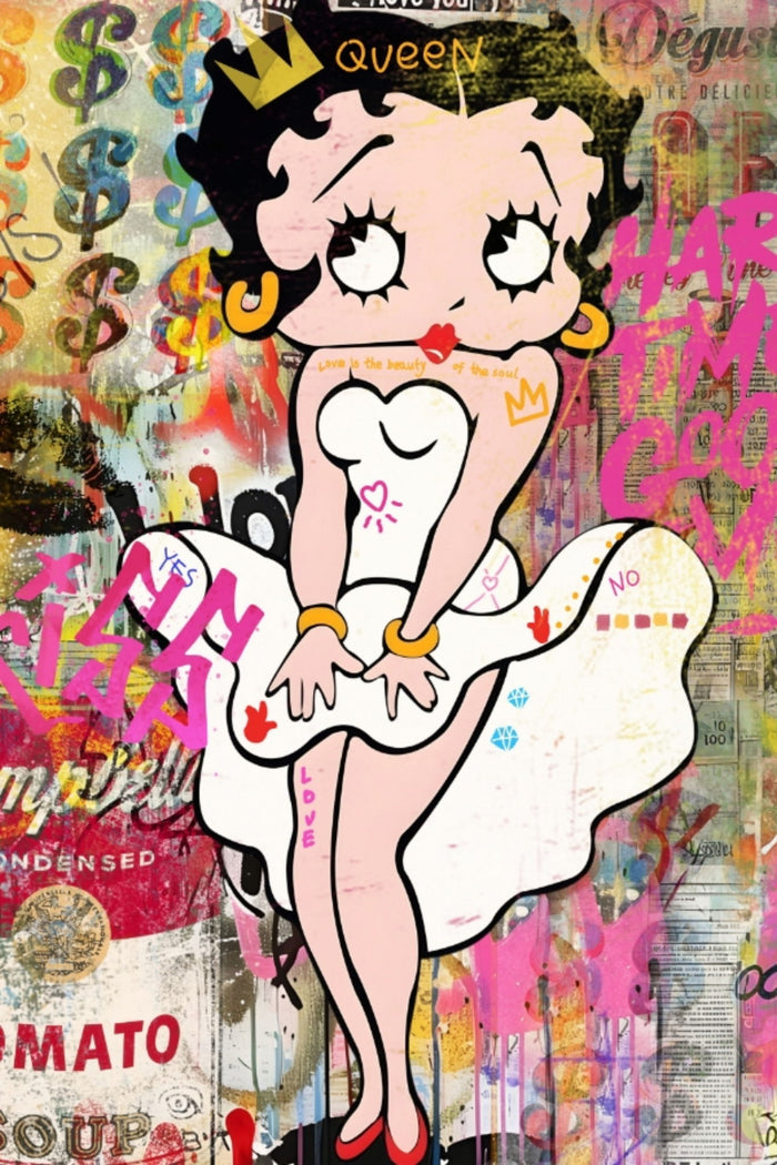 Playful Queen Pop - 32" x 48" Framed Wall Art - Pink
