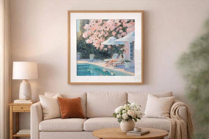 Poolside Blossom I Hand-Embellished Print In Frame - Green