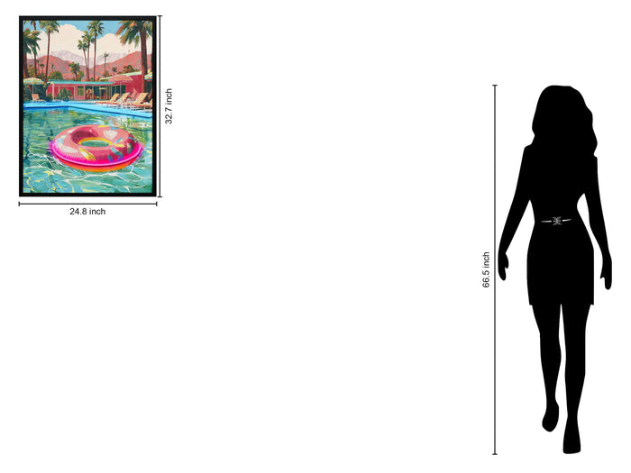 Poolside Escape Hand-Embellished LED Canvas In Frame - Green / Pink