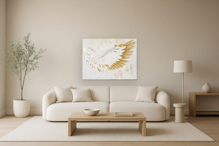 Radiant Feathered Uplift - 35" x 47" Framed Wall Art - White