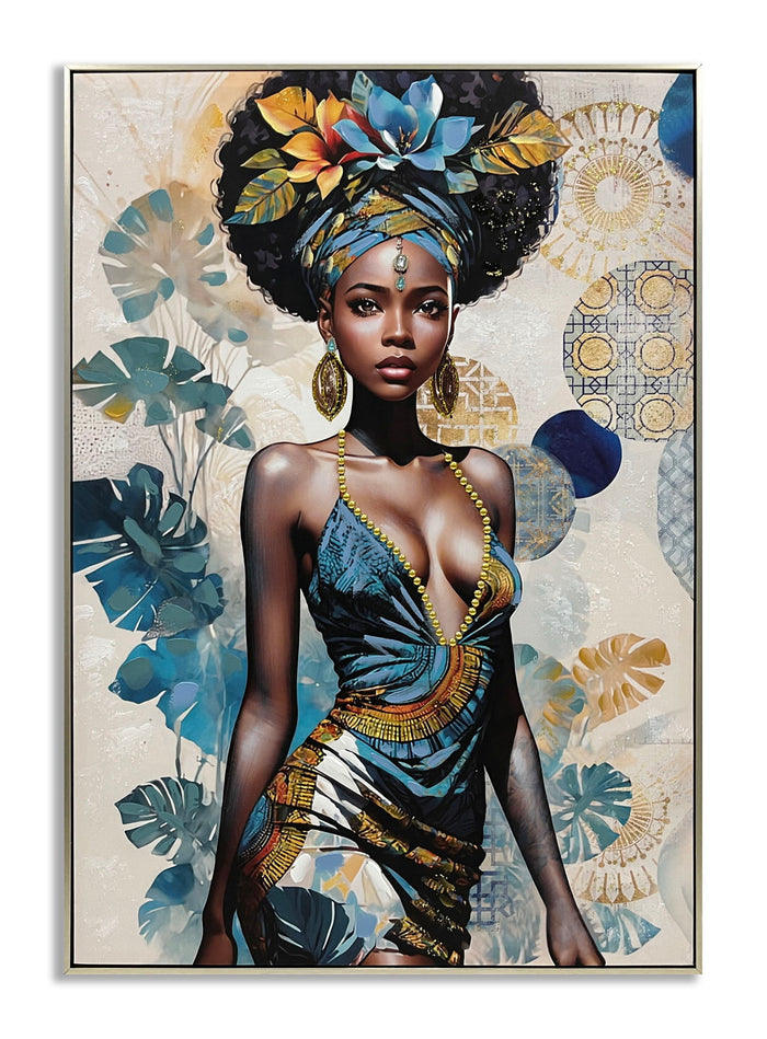 Regal Tropic Gaze - 40" x 28" Framed Wall Art - Blue