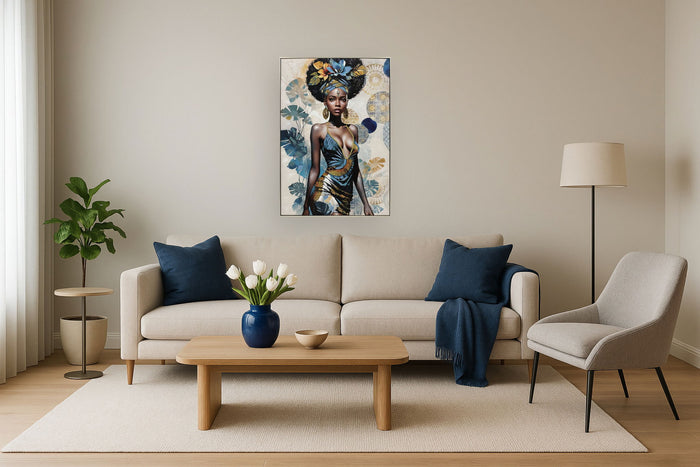 Regal Tropic Gaze - 40" x 28" Framed Wall Art - Blue