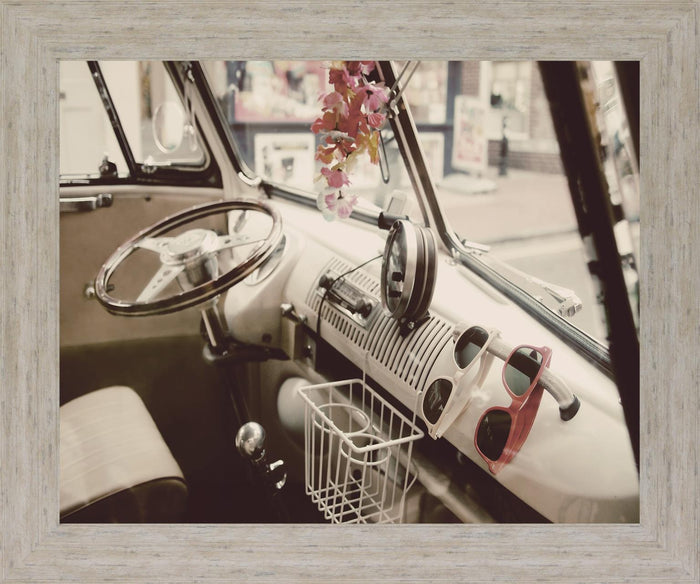 Retro Roadway Charm - 28" x 34" Framed Wall Art - Beige