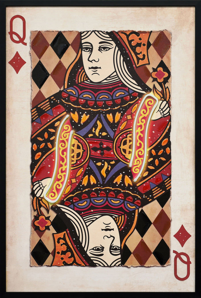 Royal Card IV Hand-Embellished LED Canvas In Frame - Red / Ivory