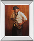 Sax Player - Mirror Framed Print Wall Art - Dark Brown