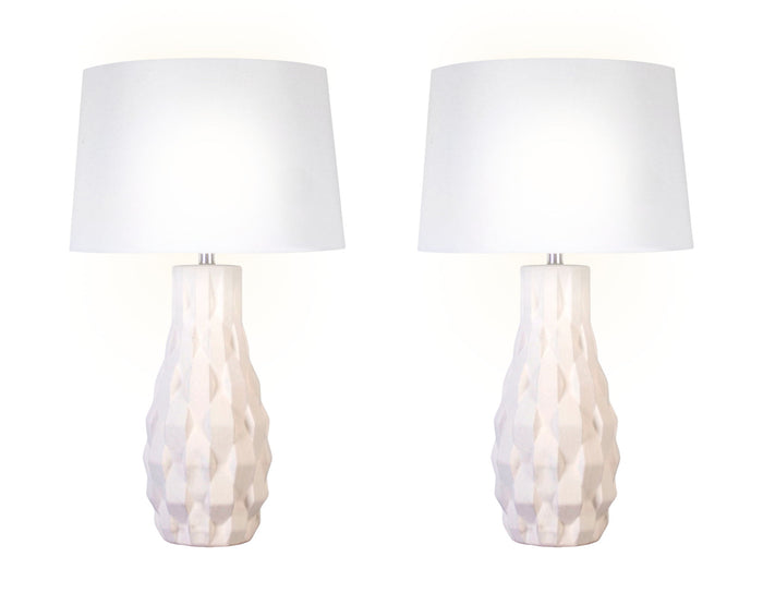 "Sculpted Elegance" Ceramic Table Lamp (Set of 2) - White Sand