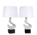 Sculpted Waves Resin & Metal Table Lamp (Set of 2) - White Stone / Matte Black