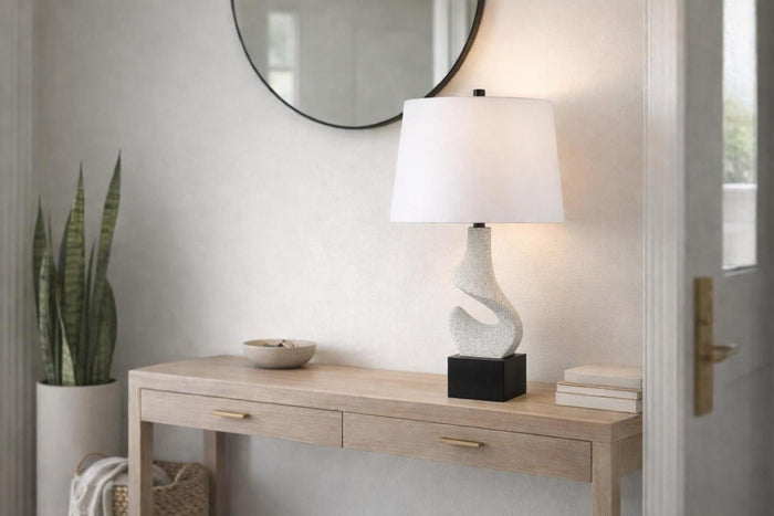 Sculpted Waves Resin & Metal Table Lamp (Set of 2) - White Stone / Matte Black