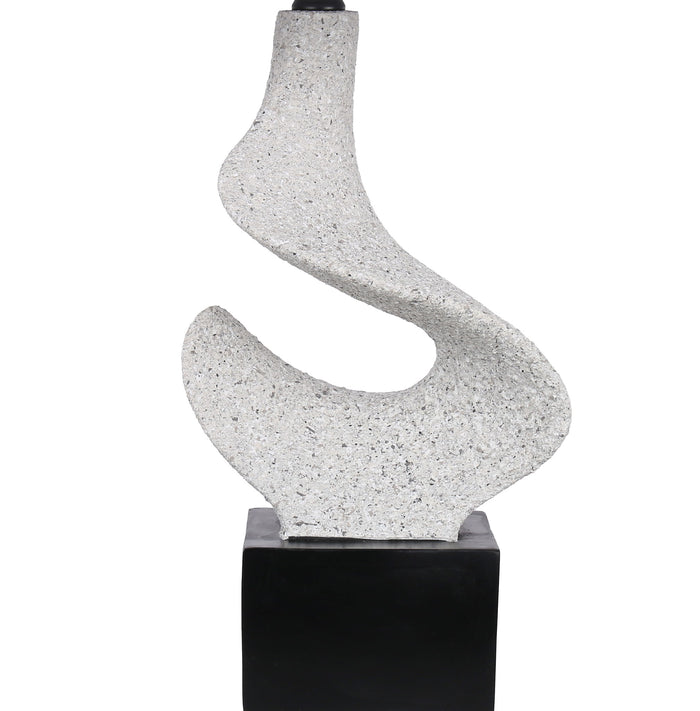 Sculpted Waves Resin & Metal Table Lamp (Set of 2) - White Stone / Matte Black