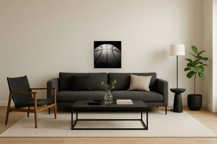 Shadowed Pebble Sphere - 24" x 24" Framed Wall Art - Dark Gray