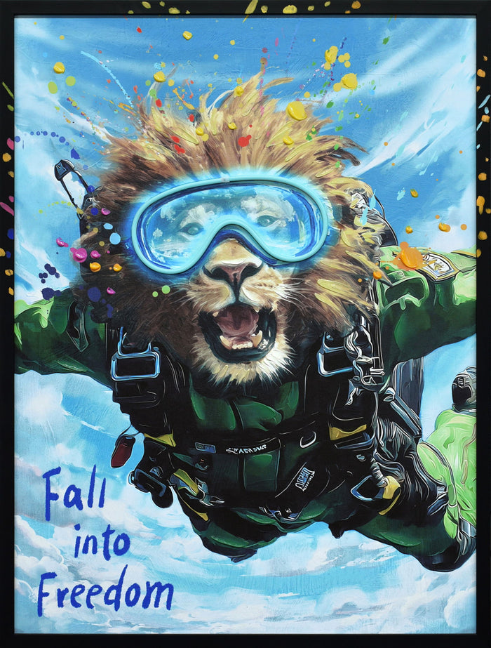 Skybound Roar I Hand-Embellished LED Canvas In Frame - Black / Blue