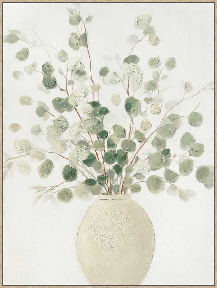 Soft Grove I Hand-Embellished Canvas In Frame - Sage / Ivory