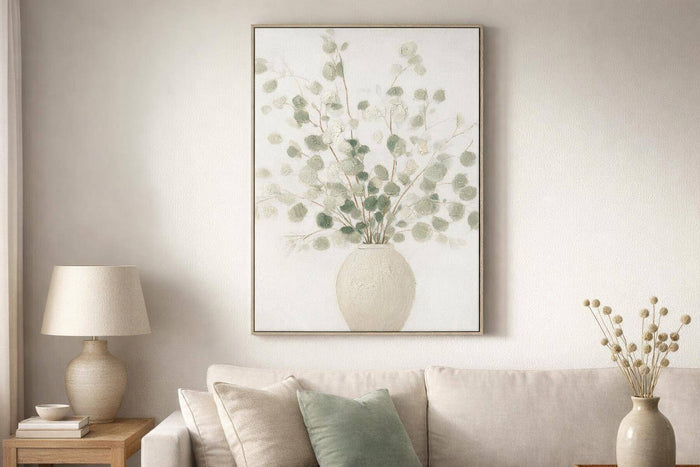 Soft Grove I Hand-Embellished Canvas In Frame - Sage / Ivory
