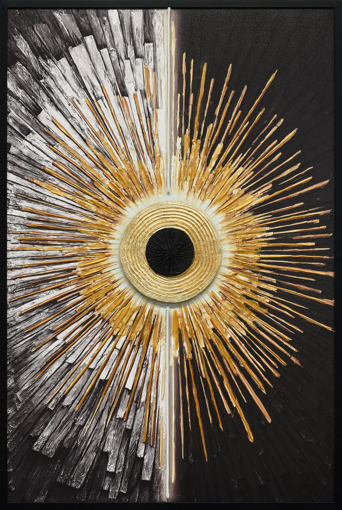 Solar Divide I Hand-Embellished LED Canvas In Frame - Black / White