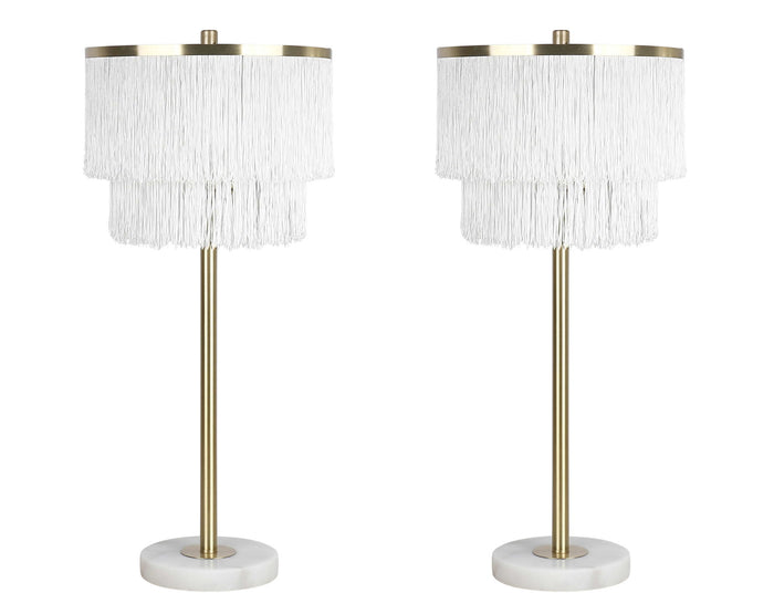 "Tassel Elegance II" Metal Table Lamp (Set of 2) - Soft Gold / White