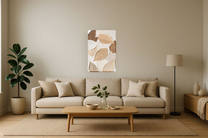 Textured Autumn Whimsy - 32" x 47" Framed Wall Art - Beige