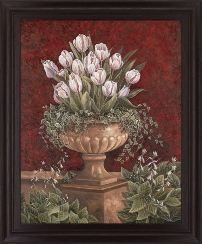 Tulip Abundance - 28" x 34" Framed Wall Art - Dark Red