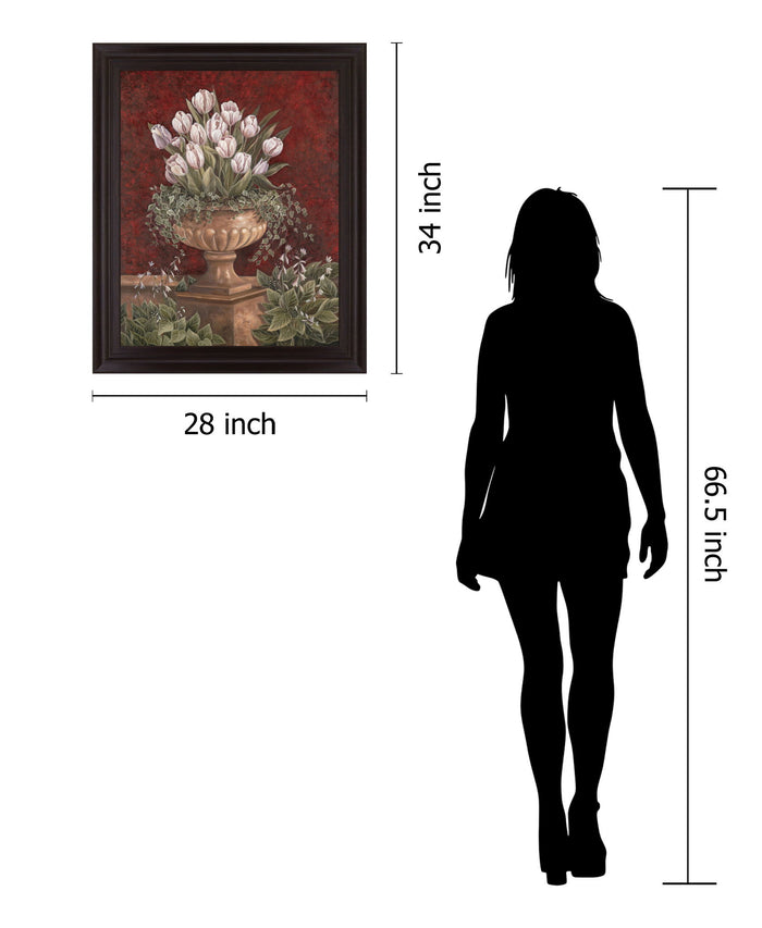 Tulip Abundance - 28" x 34" Framed Wall Art - Dark Red