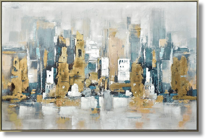 Urban Gold Reflection - 39" x 59" Framed Wall Art - Gold