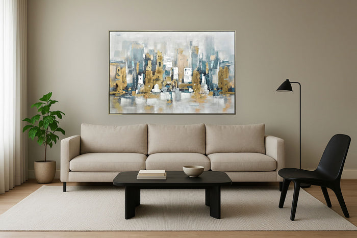Urban Gold Reflection - 39" x 59" Framed Wall Art - Gold