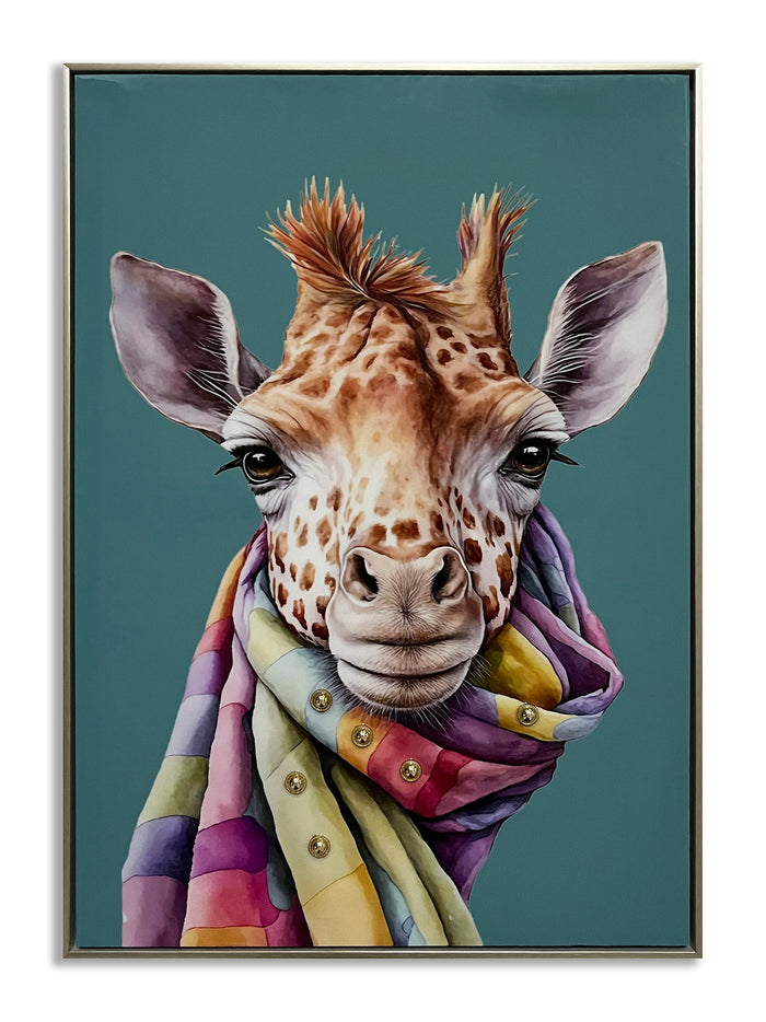Whimsical Giraffe Chic - 21" x 29" Framed Wall Art - Blue