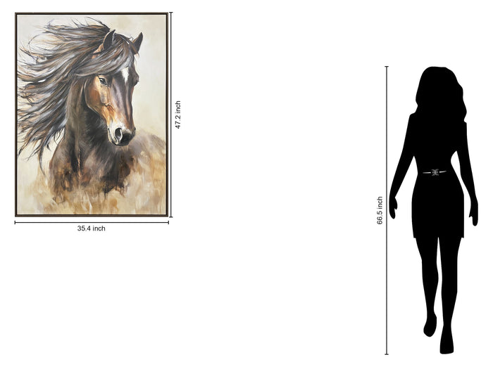 Windborne Stallion Hand-Embellished Canvas In Frame - Brown / Ivory